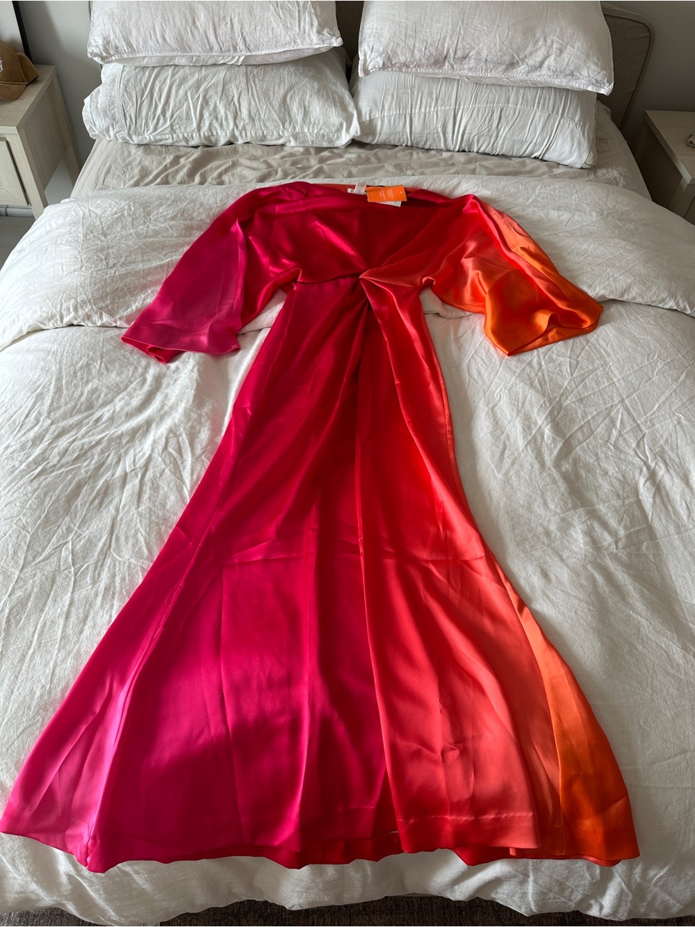H&M Vibrant Pink to Orange Gradient Satin Maxi Dress